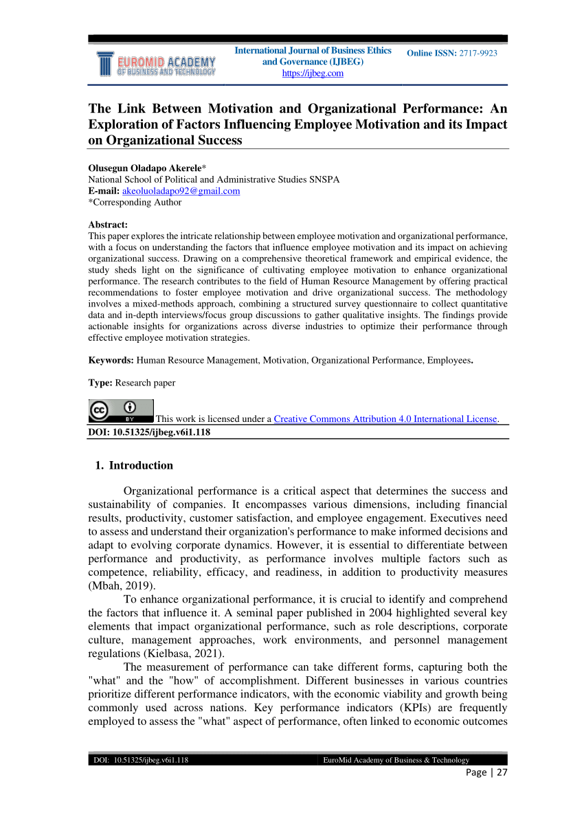 (PDF) The Link between Motivation and Organizational Performance: An ...