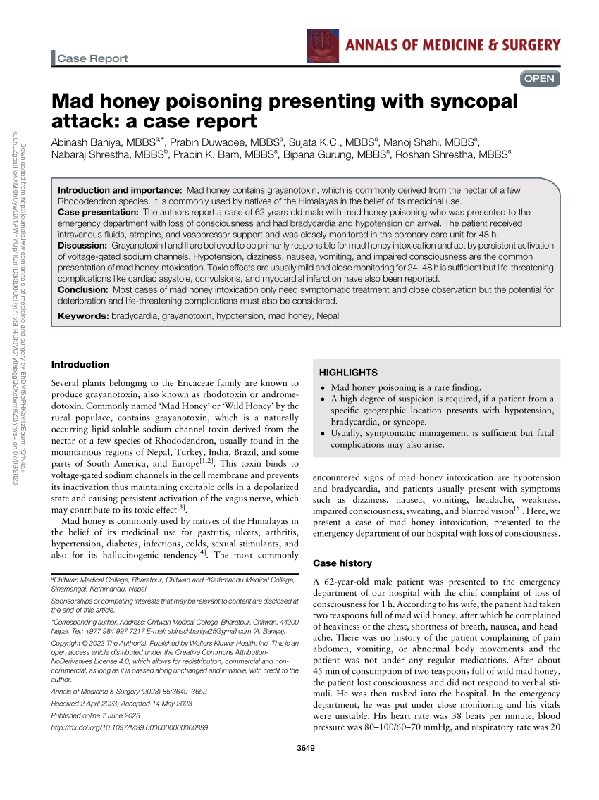 PDF Mad honey poisoning presenting with syncopal attack a case