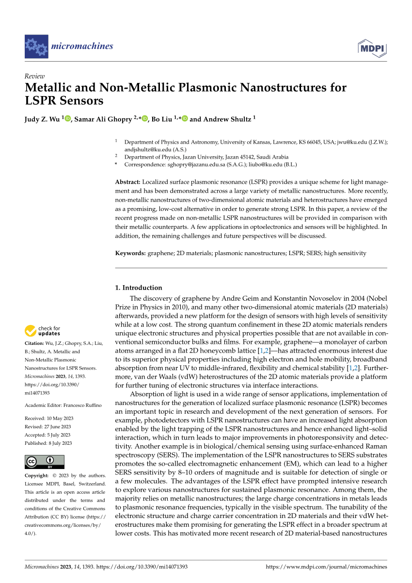 PDF) Metallic and Non-Metallic Plasmonic Nanostructures for LSPR 