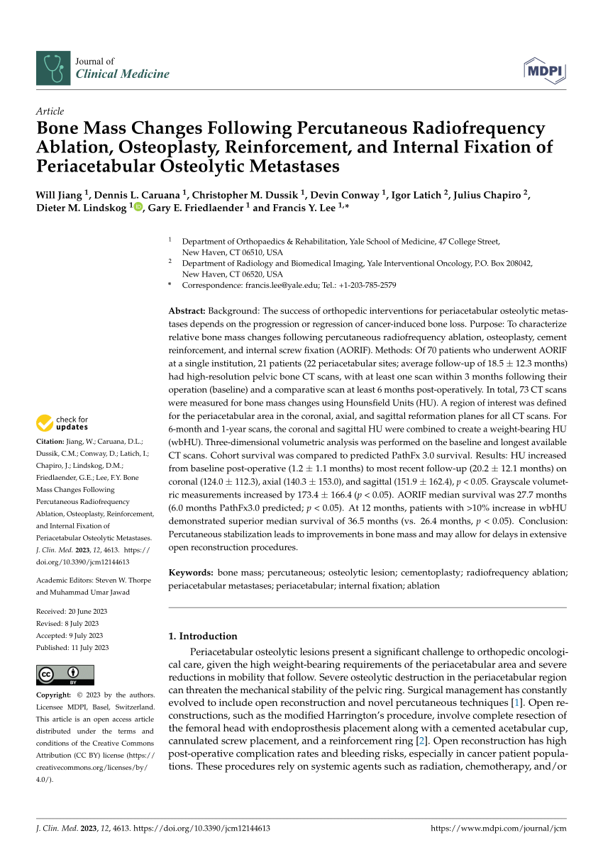 (PDF) Bone Mass Changes Following Percutaneous Radiofrequency Ablation ...