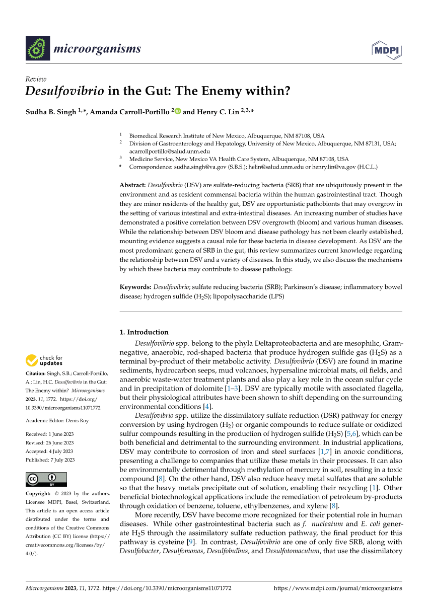 PDF) Desulfovibrio in the Gut: The Enemy within?