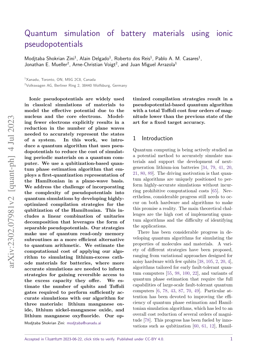 PDF) Quantum Simulation Of Battery Materials Using Ionic.