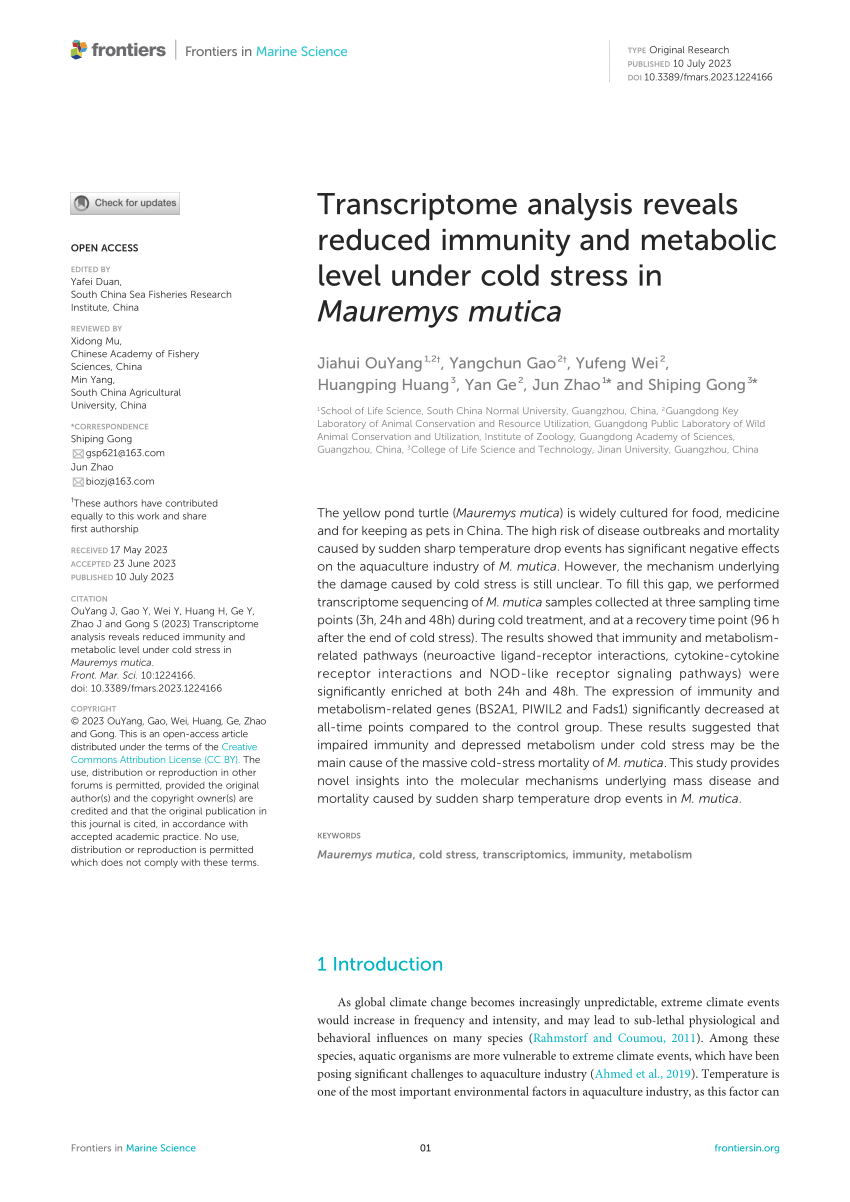 (PDF) Transcriptome analysis reveals reduced immunity and metabolic ...