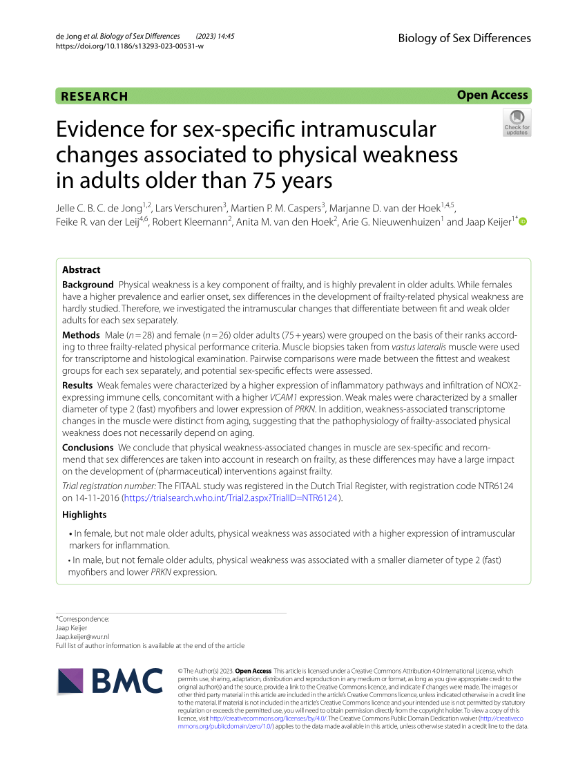 PDF) Evidence for sex-specific intramuscular changes associated to physical  weakness in adults older than 75 years