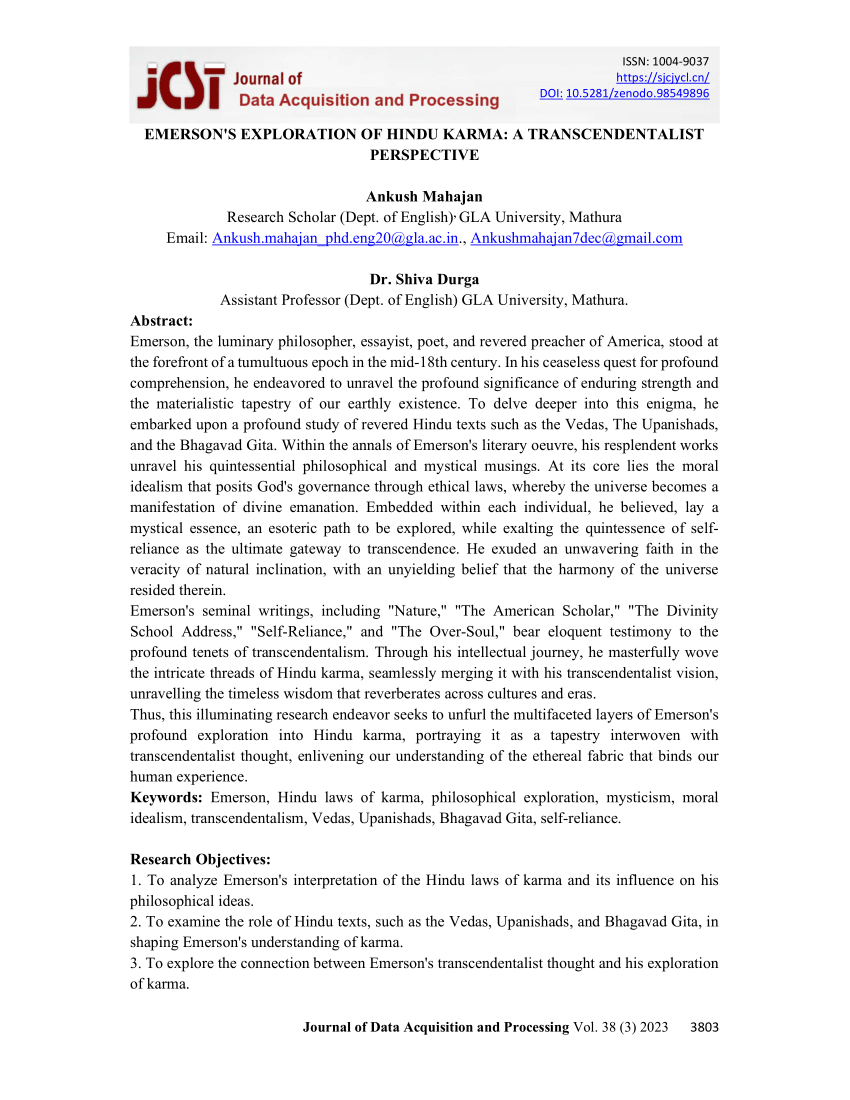 (PDF) EMERSON'S EXPLORATION OF HINDU KARMA: A TRANSCENDENTALIST PERSPECTIVE