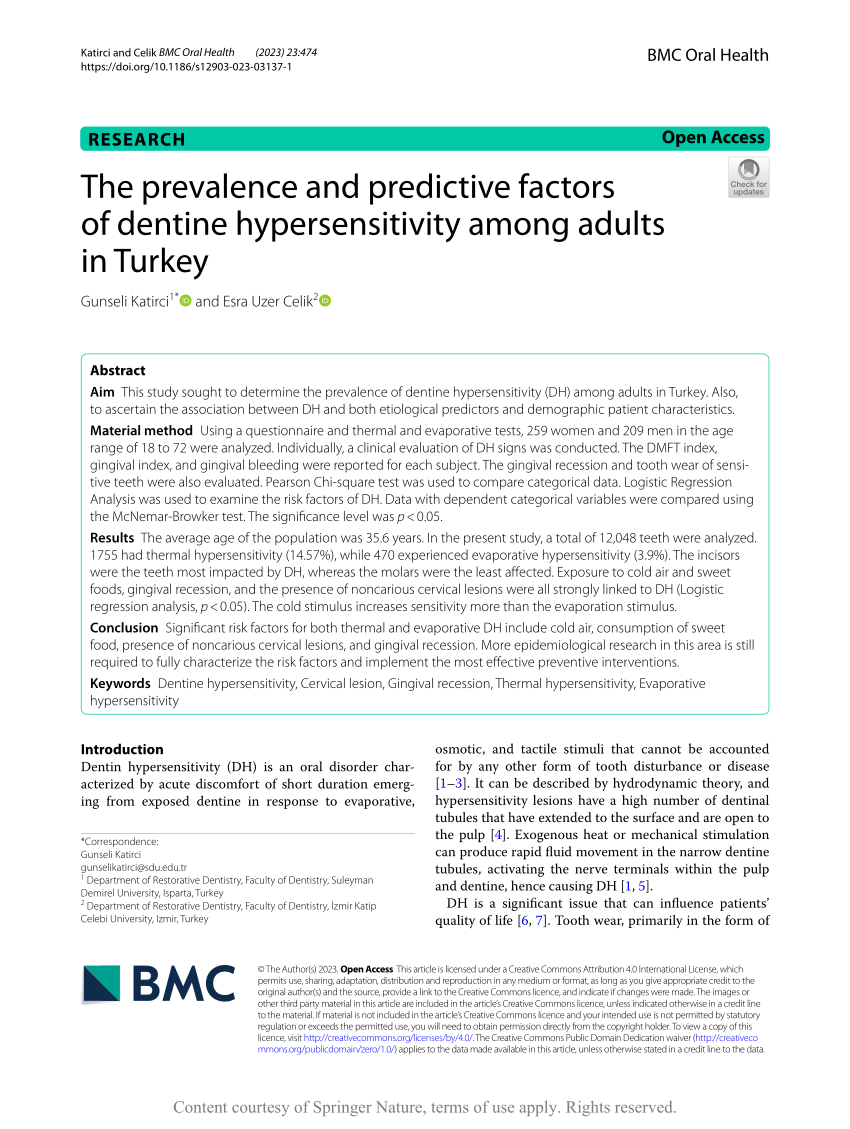 PDF The prevalence and predictive factors of dentine  