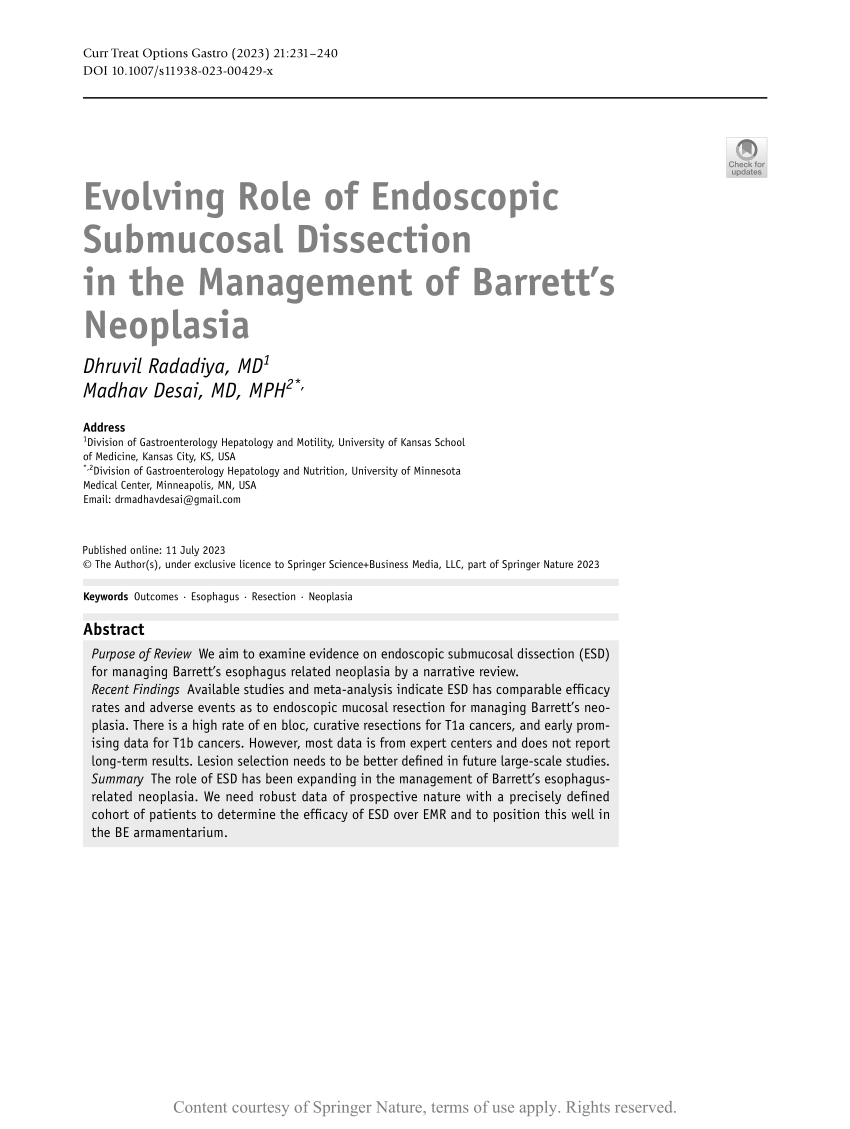 Evolving Role Of Endoscopic Submucosal Dissection In The Management Of Barretts Neoplasia