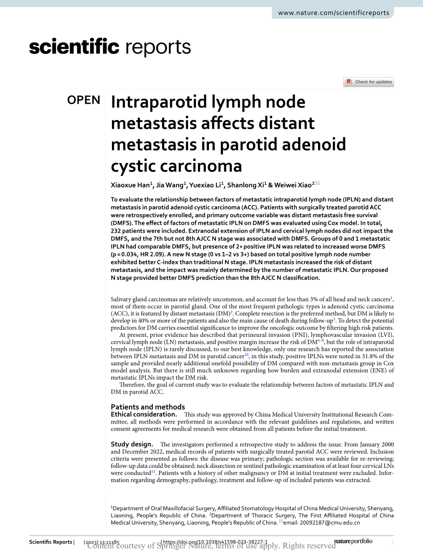 Pdf Intraparotid Lymph Node Metastasis Affects Distant Metastasis In