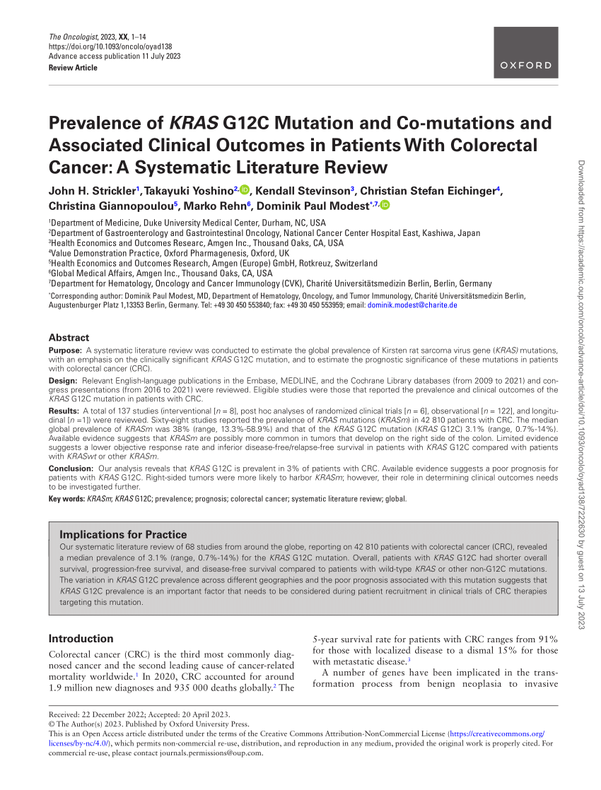 Pdf Prevalence Of Kras G12c Mutation And Co Mutations And Associated Clinical Outcomes In 3685