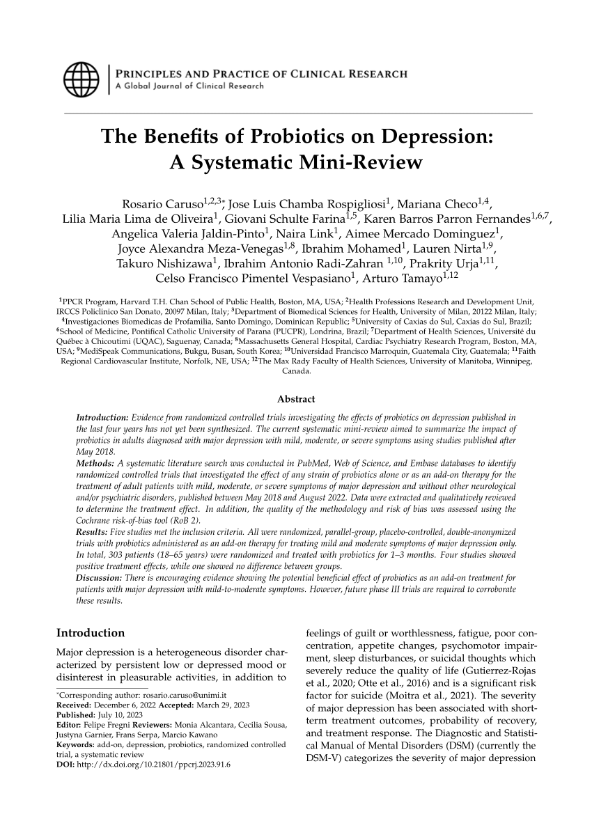 PDF The Benefits of Probiotics on Depression A Systematic Mini