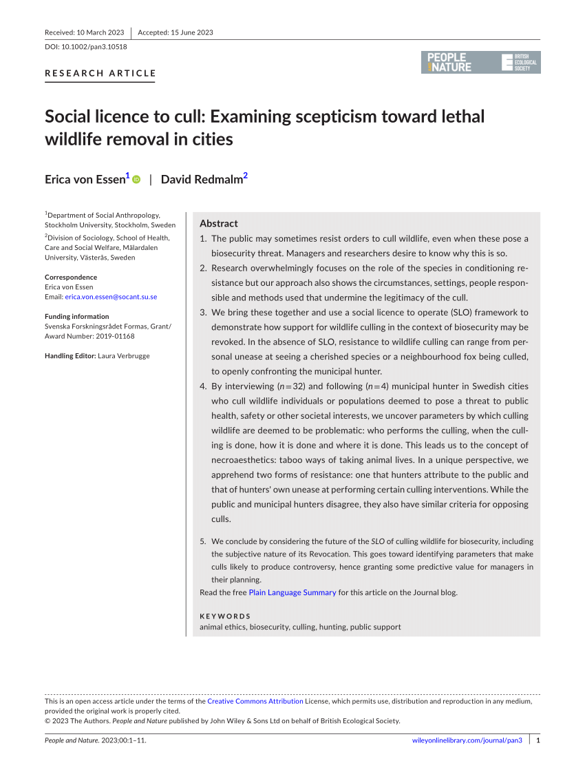 PDF) Social licence to cull: Examining scepticism toward lethal