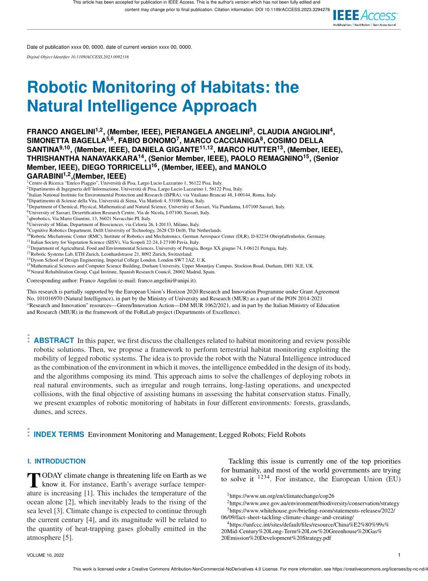 PDF) Robotic Monitoring of Habitats: The Natural Intelligence Approach