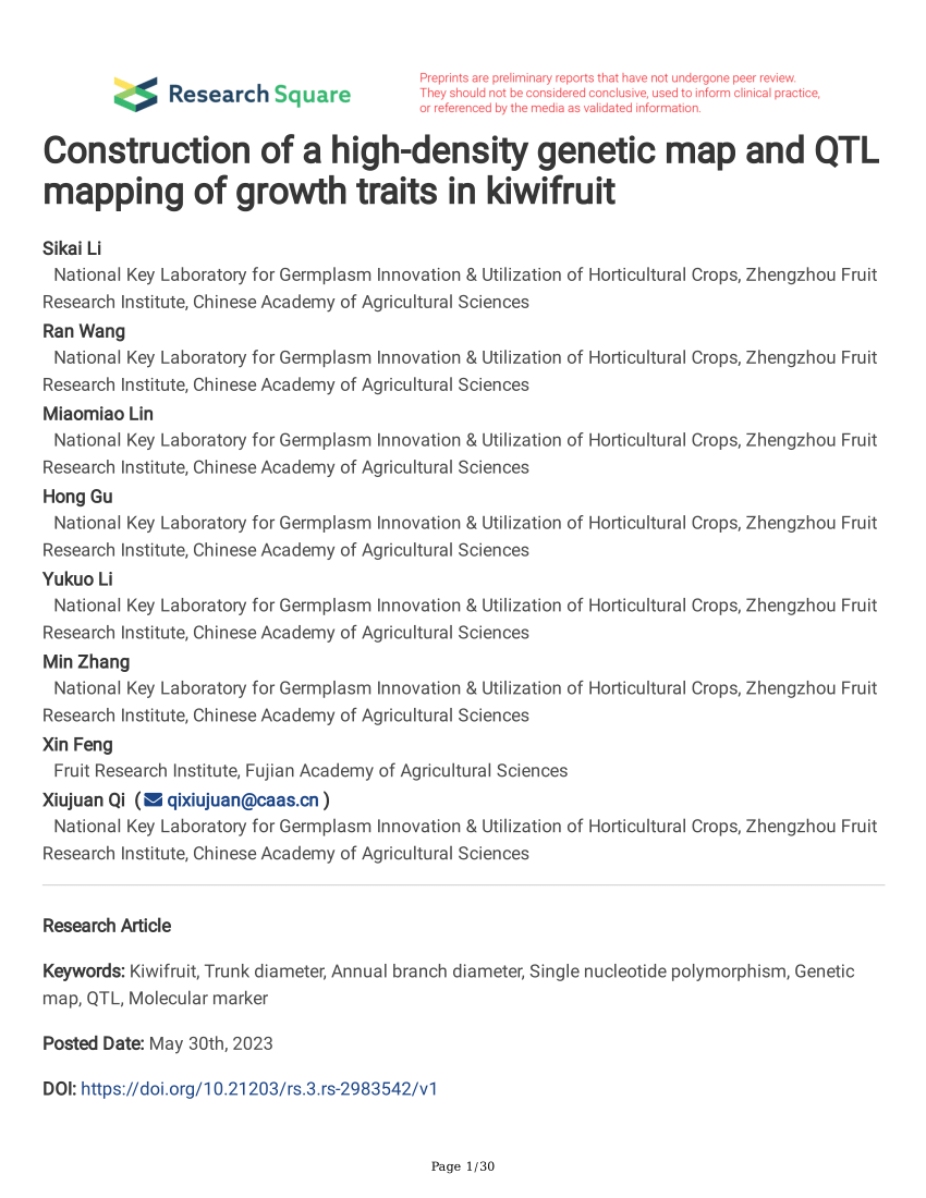 Pdf Construction Of A High Density Genetic Map And Qtl Mapping Of Growth Traits In Kiwifruit 5271