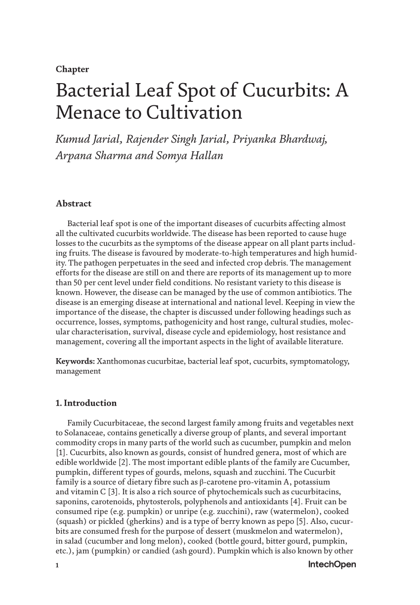 (PDF) Bacterial Leaf Spot of Cucurbits: A Menace to Cultivation