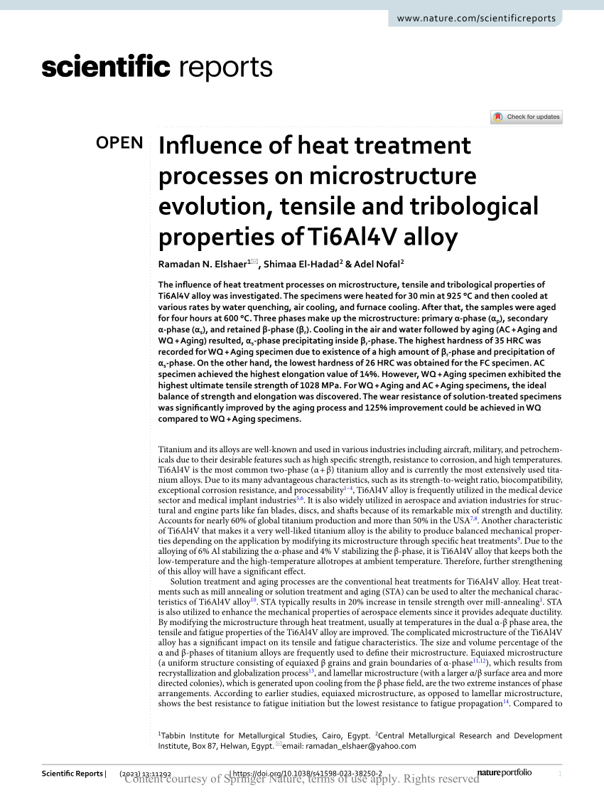 PDF) Influence of heat treatment processes on microstructure 