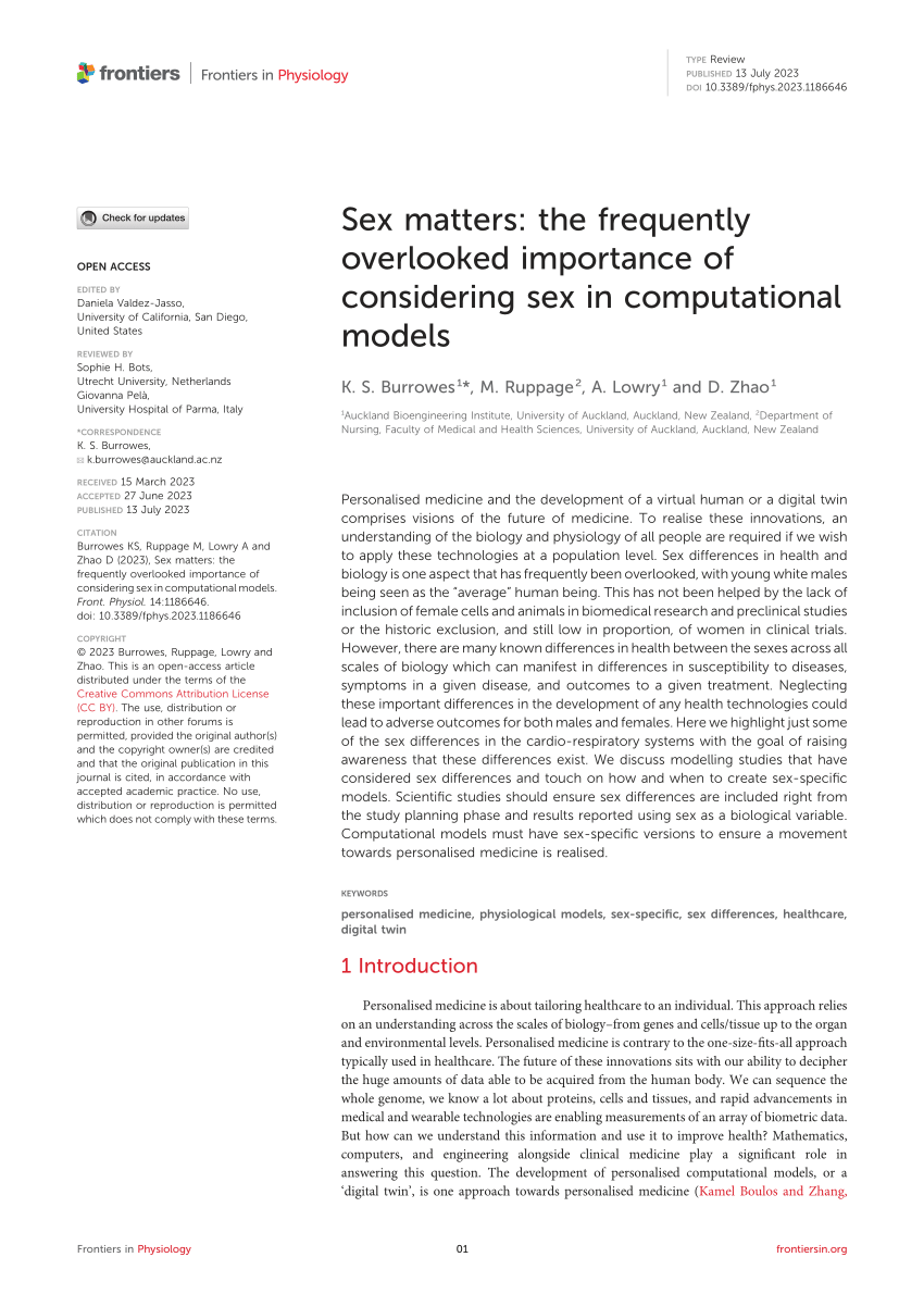 Pdf Sex Matters The Frequently Overlooked Importance Of Considering Sex In Computational Models