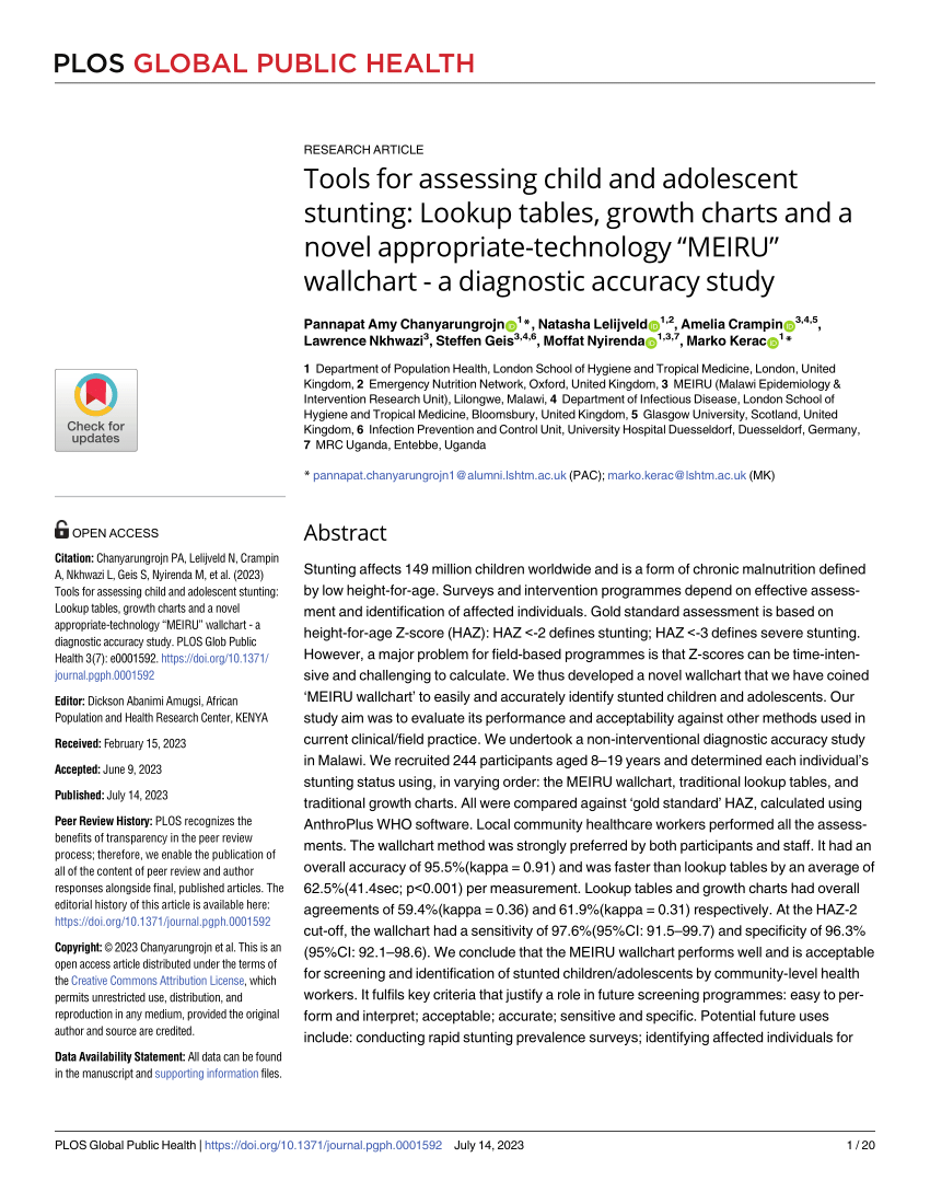 (PDF) Tools for assessing child and adolescent stunting Lookup tables