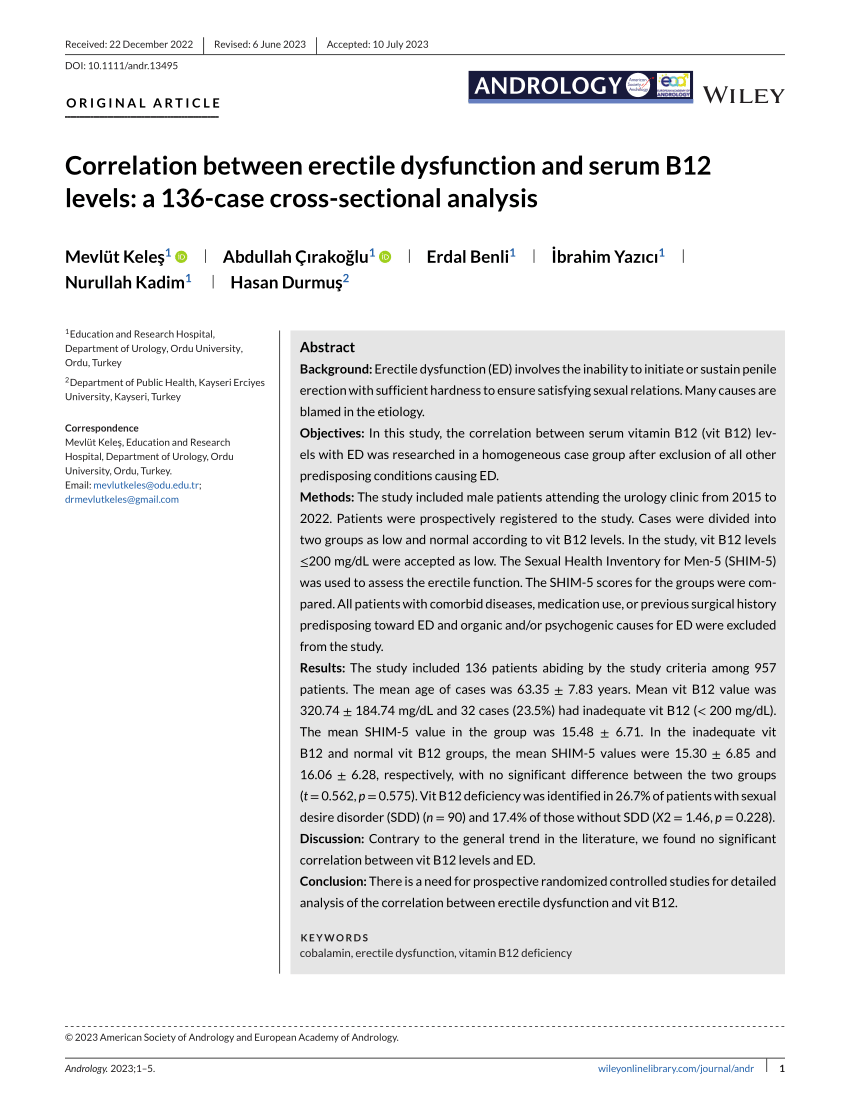 PDF Correlation between erectile dysfunction and serum B12 levels