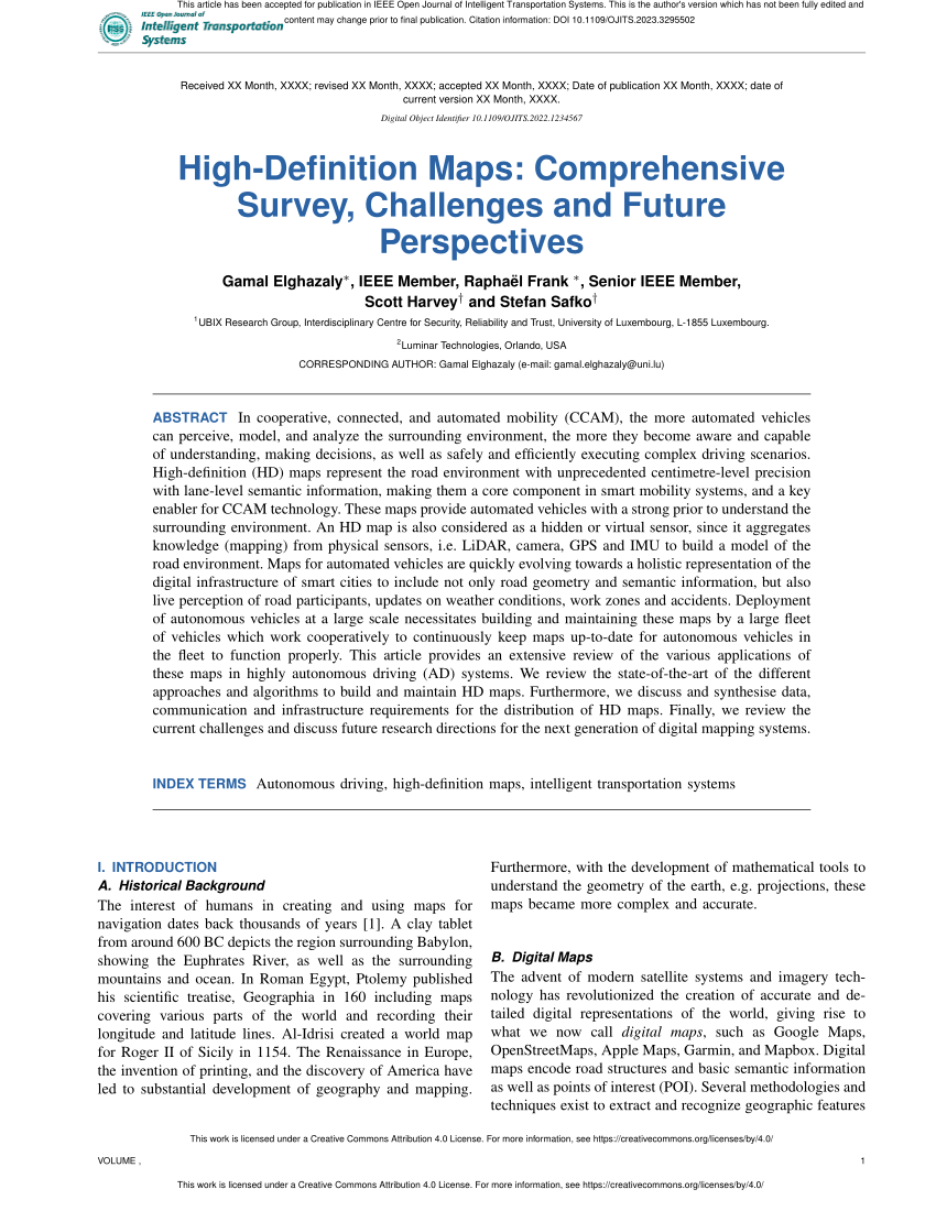 (PDF) High-Definition Maps: Comprehensive Survey, Challenges and Future 