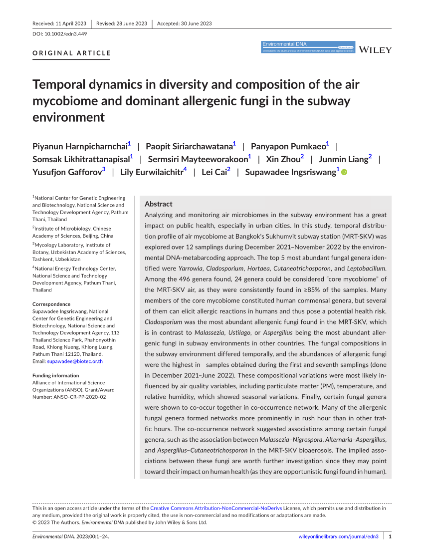 PDF) Temporal dynamics in diversity and composition of the air 