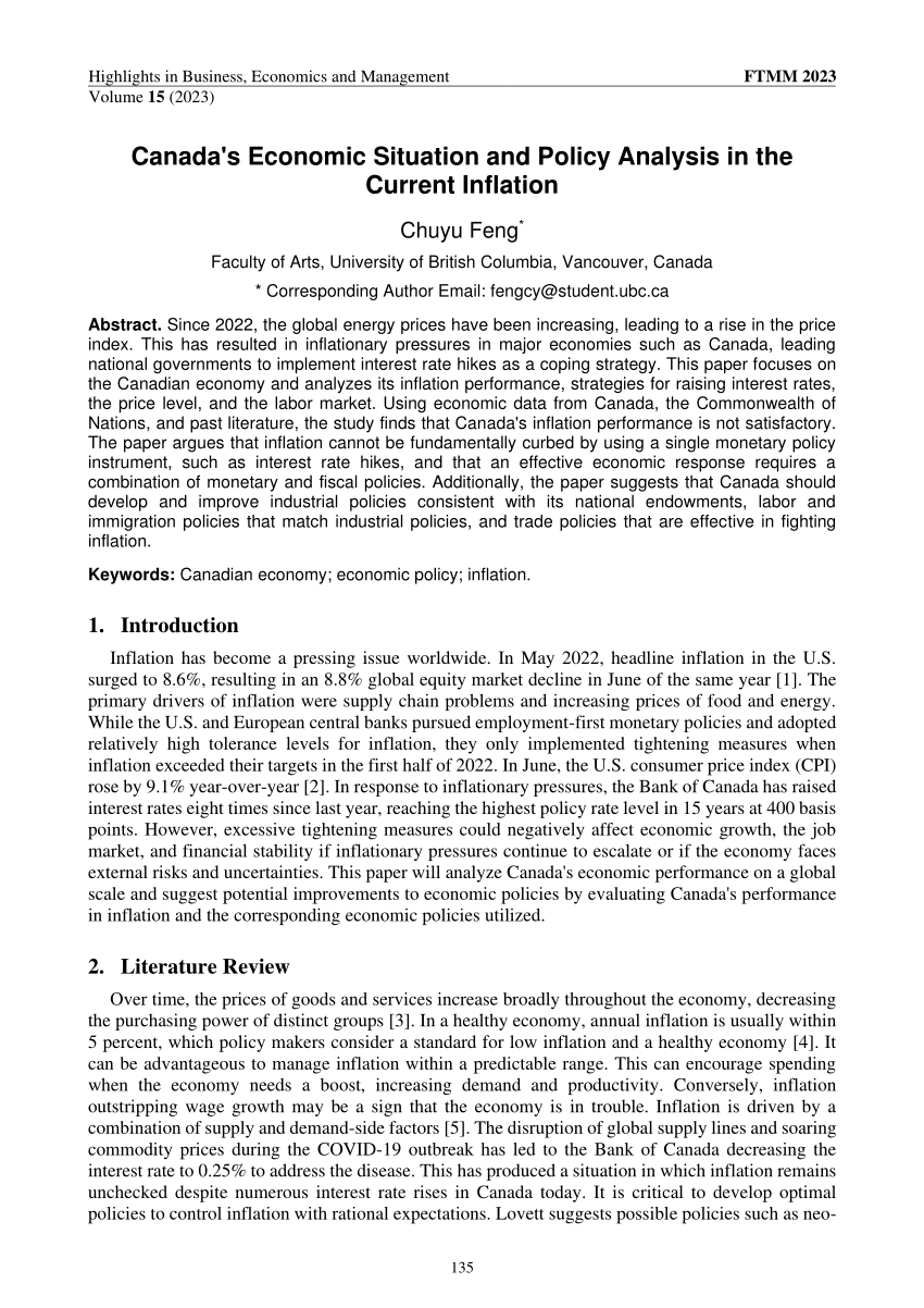 (PDF) Canada's Economic Situation and Policy Analysis in the Current