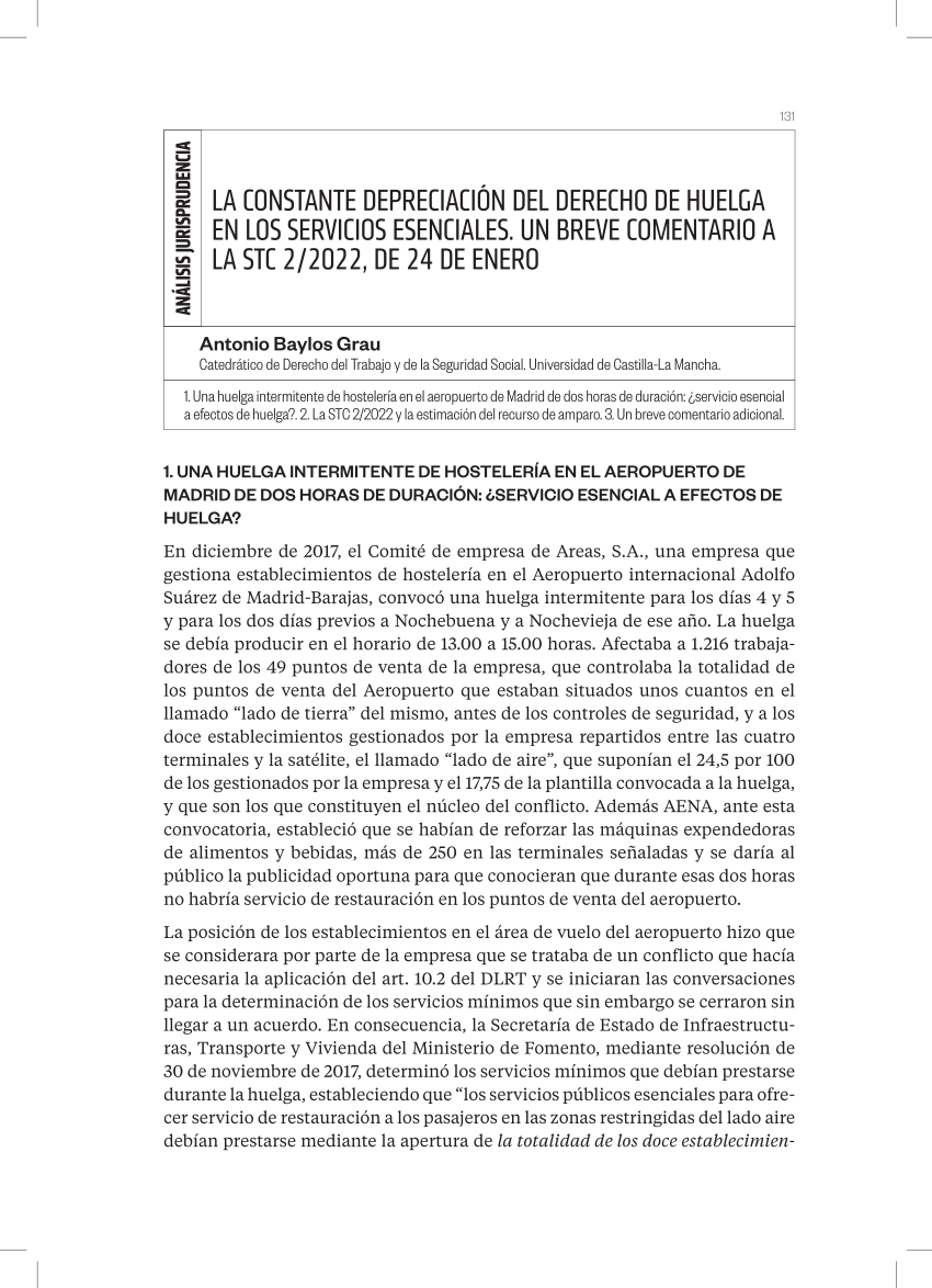 Pdf La Constante Depreciación Del Derecho De Huelga En Los Servicios Esenciales 8774