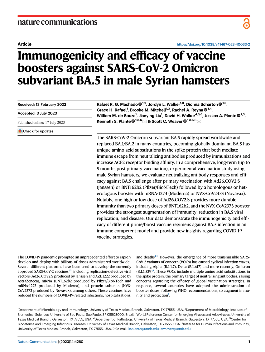 PDF) Immunogenicity and efficacy of vaccine boosters against SARS