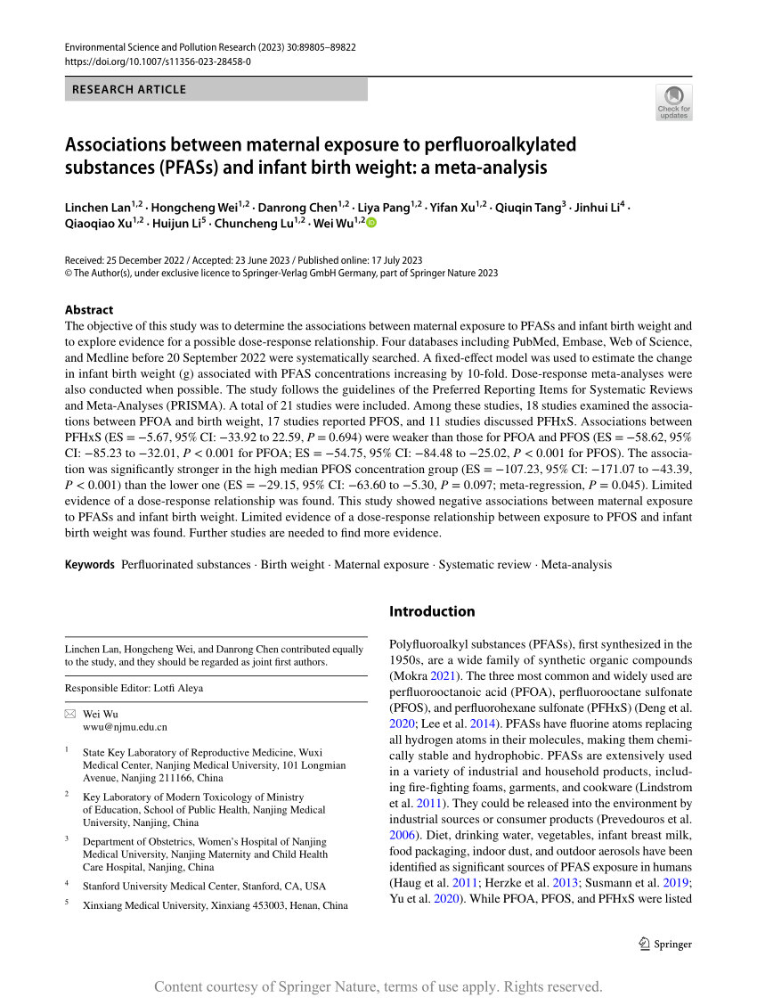 Associations Between Maternal Exposure To Perfluoroalkylated Substances Pfass And Infant Birth 2295