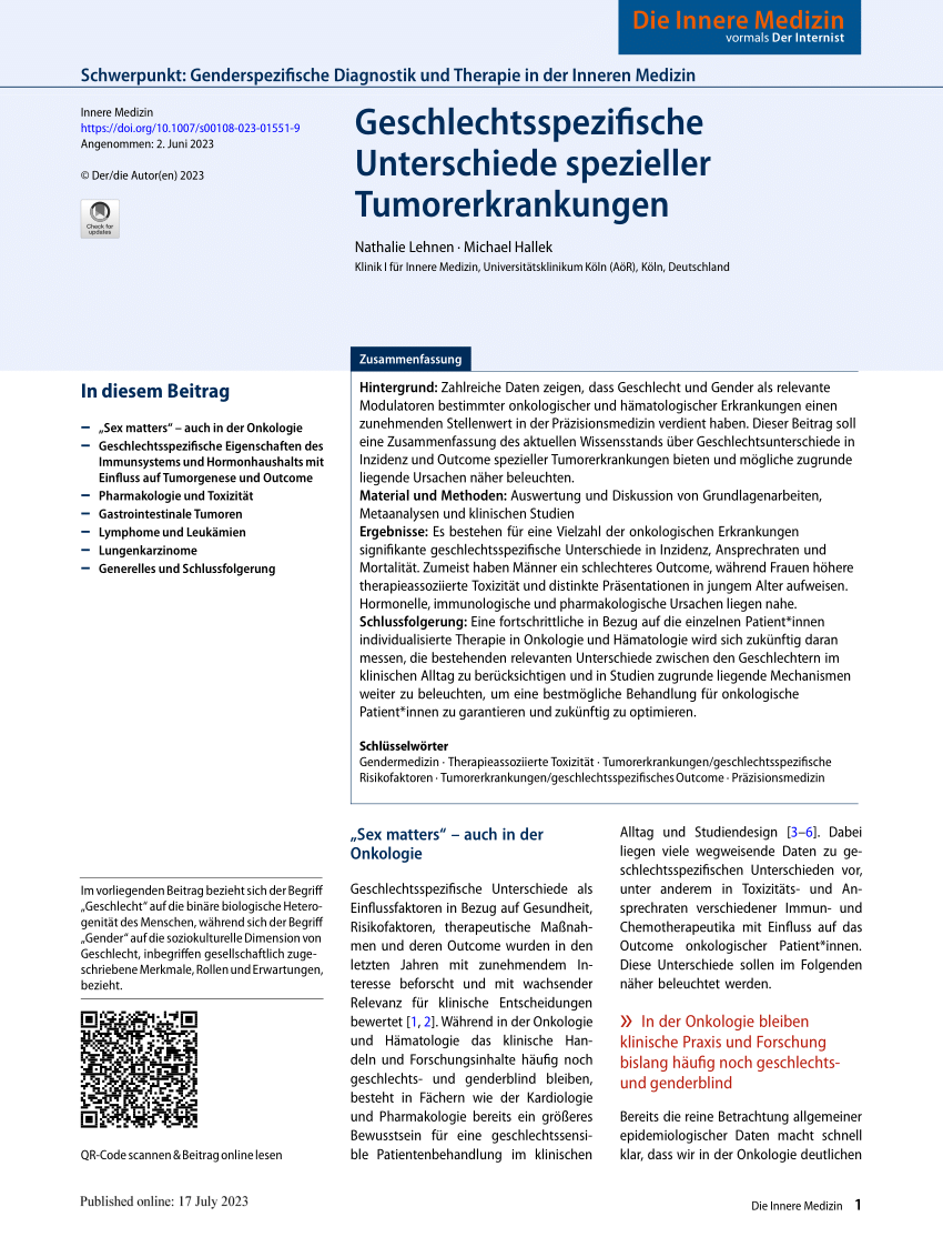 Pdf Sex Specific Differences Of Special Tumor Diseases 8418