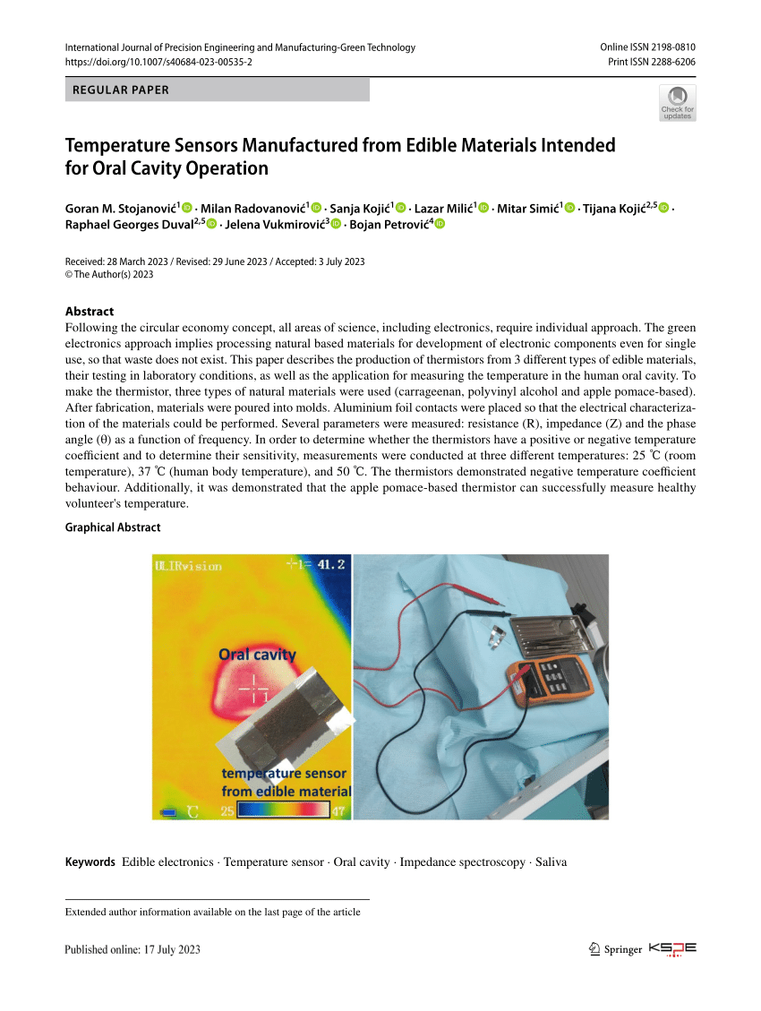 Temperature Sensors Manufactured from Edible Materials Intended for Oral  Cavity Operation