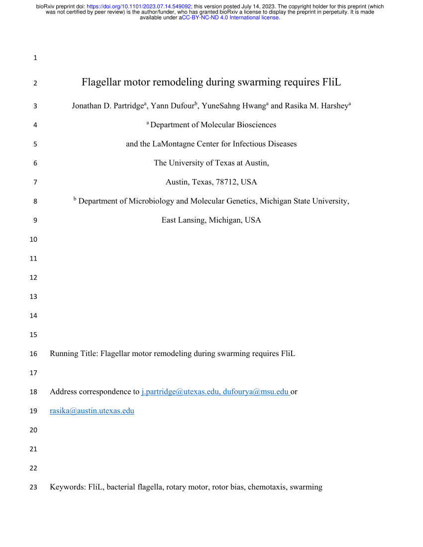 (PDF) Flagellar motor remodeling during swarming requires FliL