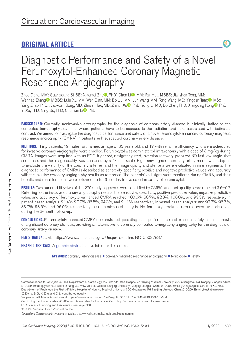 PDF) Diagnostic Performance and Safety of a Novel Ferumoxytol 