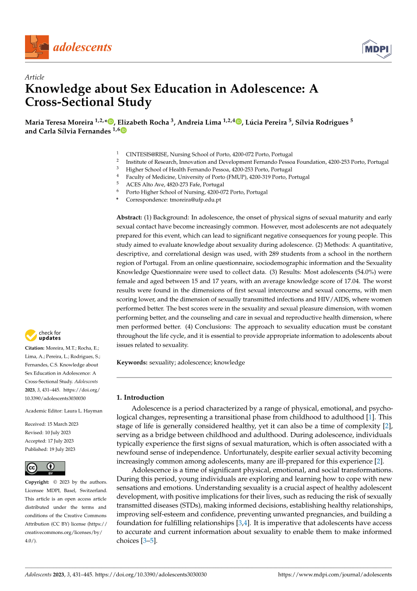 PDF) Knowledge about Sex Education in Adolescence: A Cross-Sectional Study