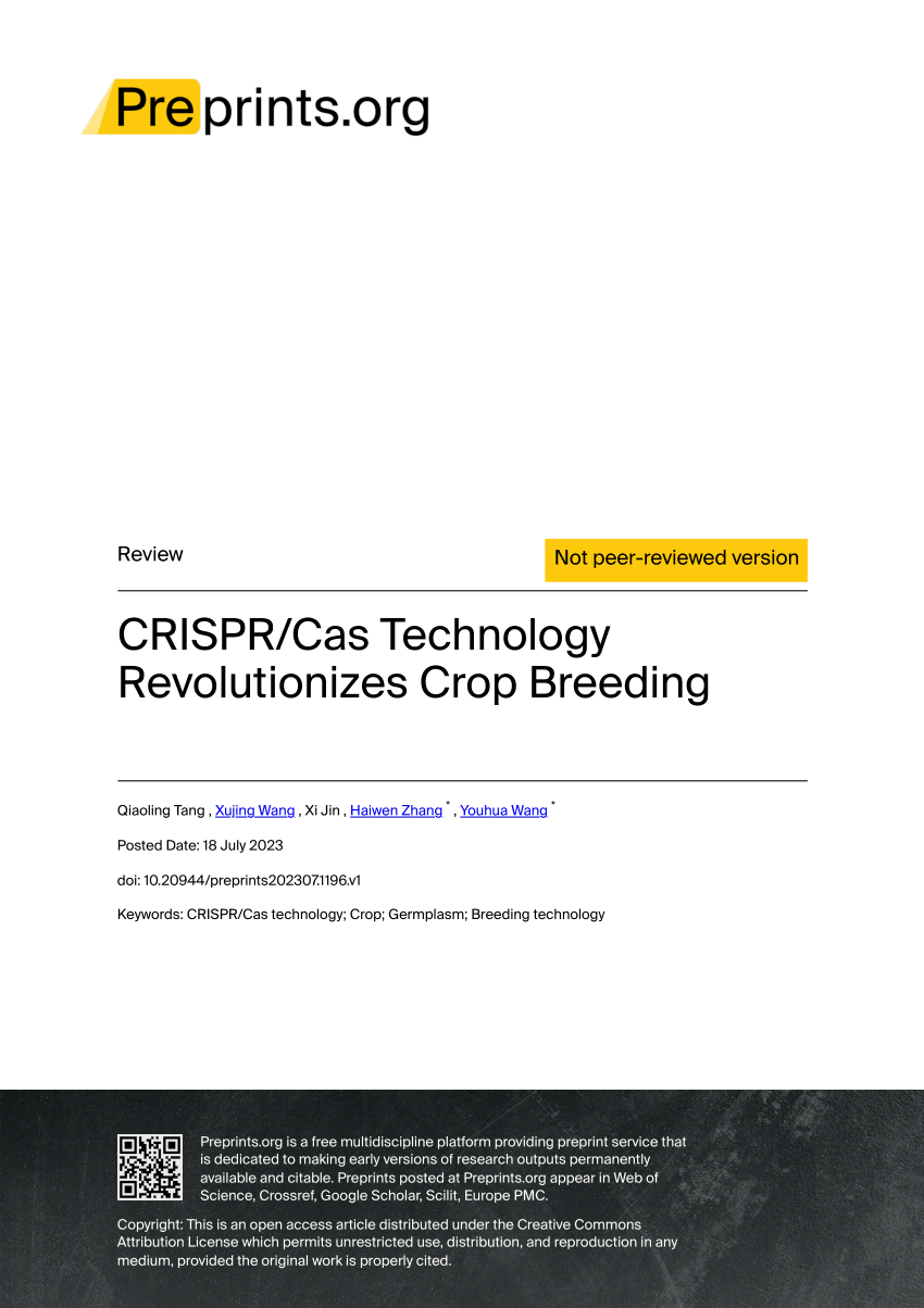 PDF) CRISPR/Cas Technology Revolutionizes Crop Breeding