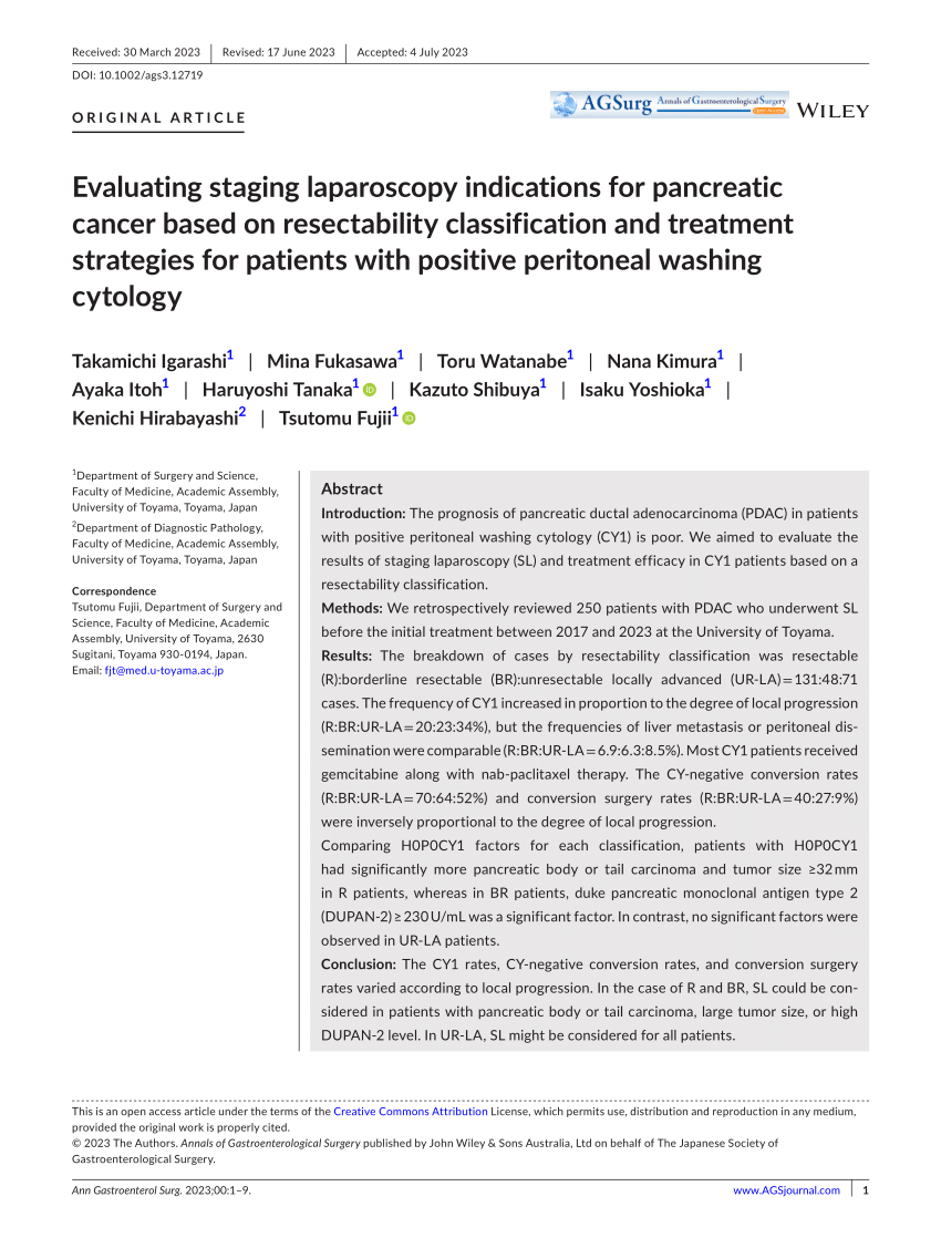 PDF Evaluating Staging Laparoscopy Indications For Pancreatic Cancer Based On Resectability