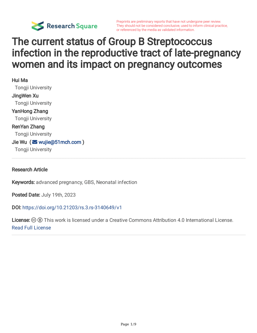 Pdf The Current Status Of Group B Streptococcus Infection In The Reproductive Tract Of Late 