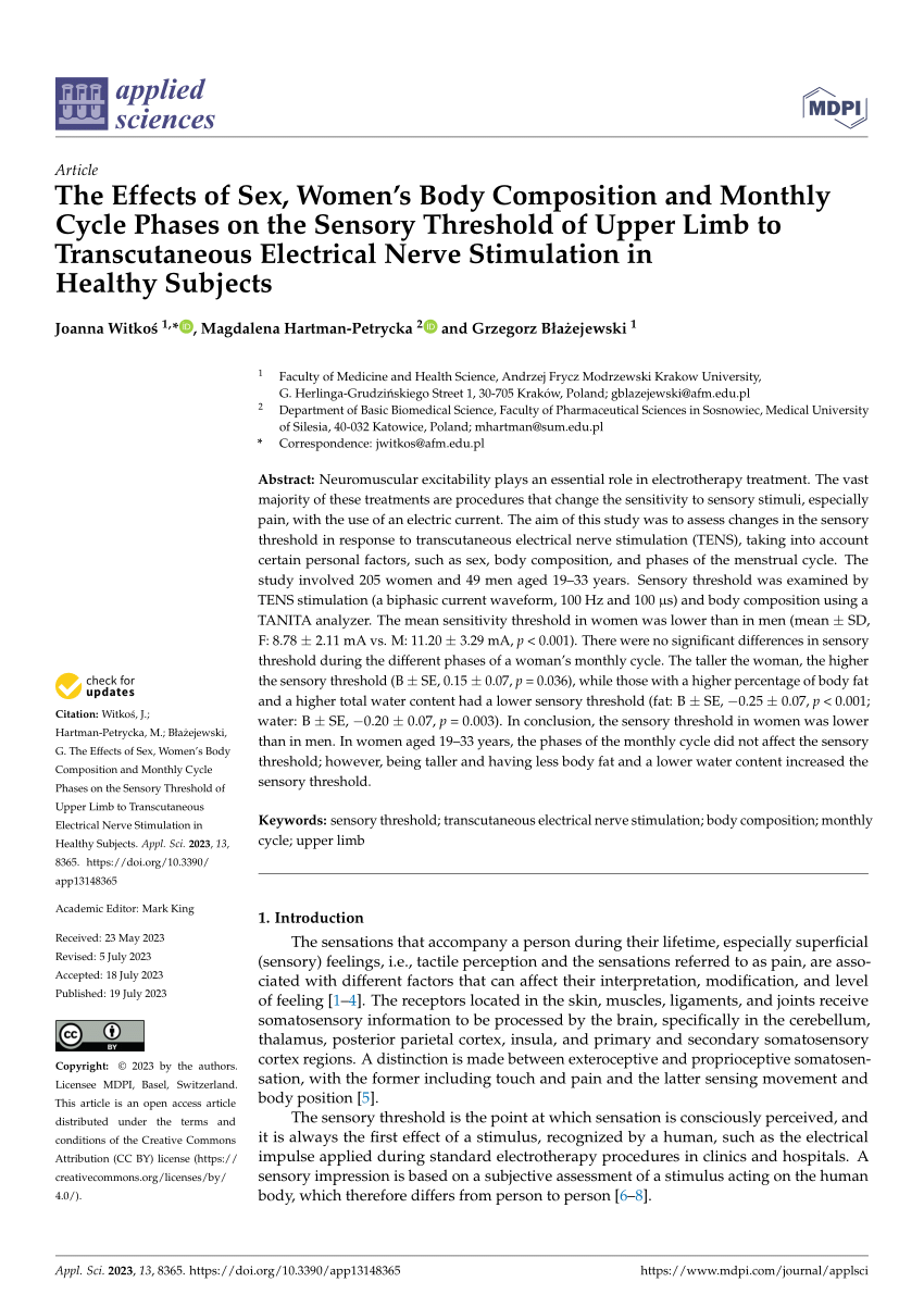 Pdf The Effects Of Sex Womens Body Composition And Monthly Cycle Phases On The Sensory 2389