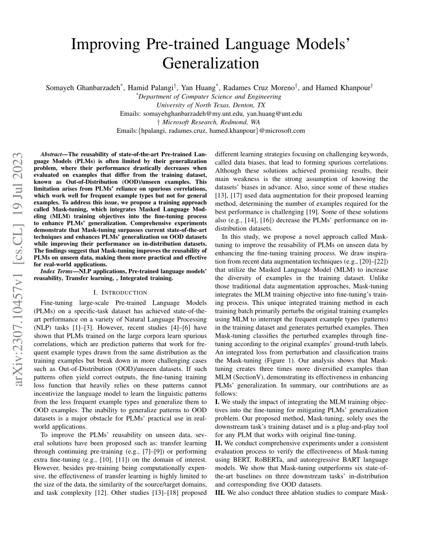 Pdf Improving Pre Trained Language Models Generalization