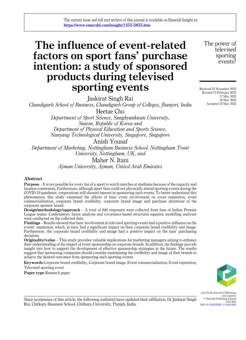 PDF) The influence of event-related factors on sport fans