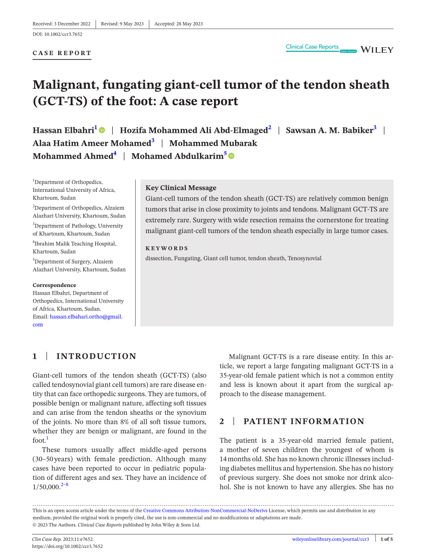 Pdf Malignant Fungating Giant‐cell Tumor Of The Tendon Sheath Gct