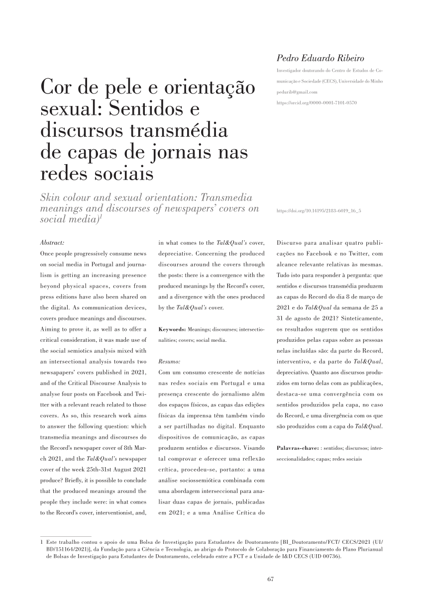 PDF) Cor de pele e orientação sexual: Sentidos e discursos