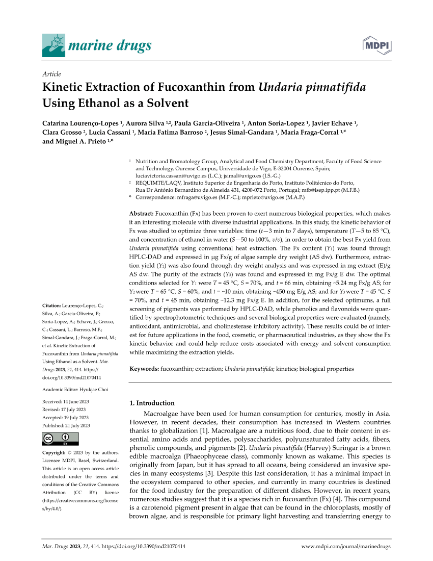 (PDF) Kinetic Extraction of Fucoxanthin from Undaria pinnatifida Using ...