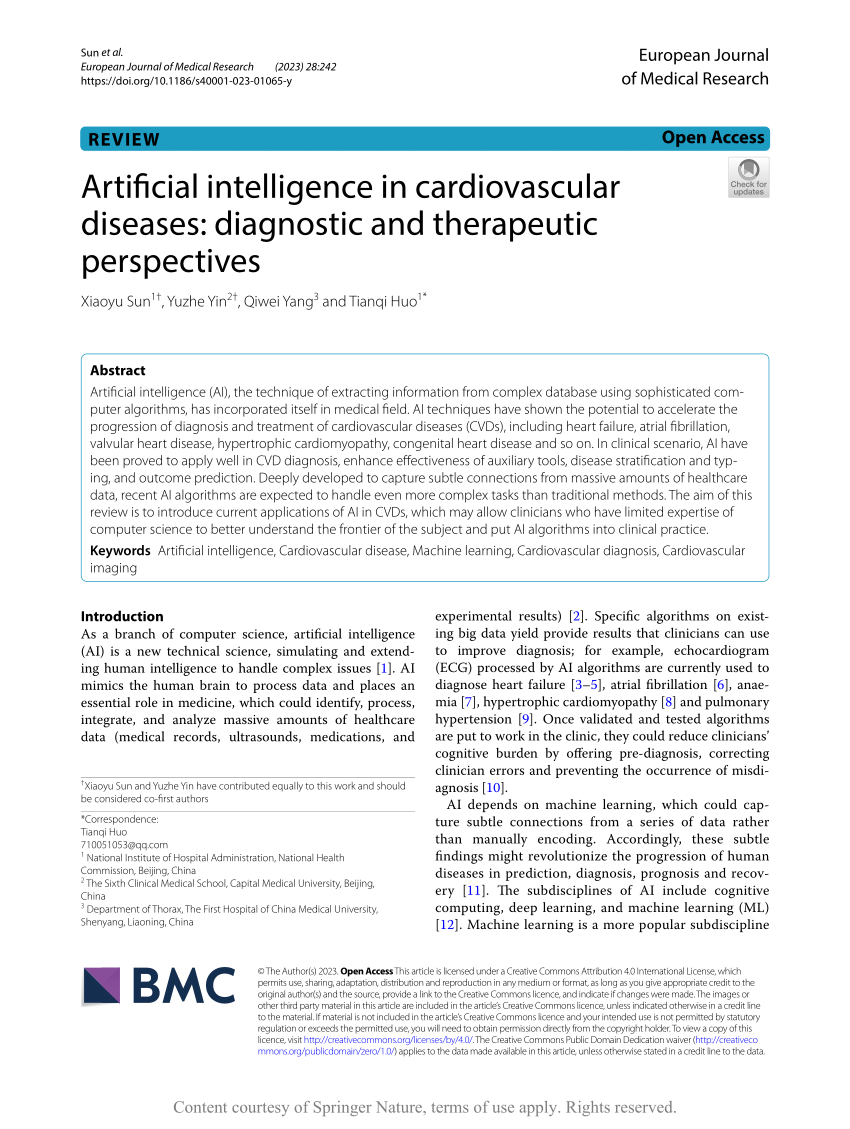 PDF Artificial intelligence in cardiovascular diseases  