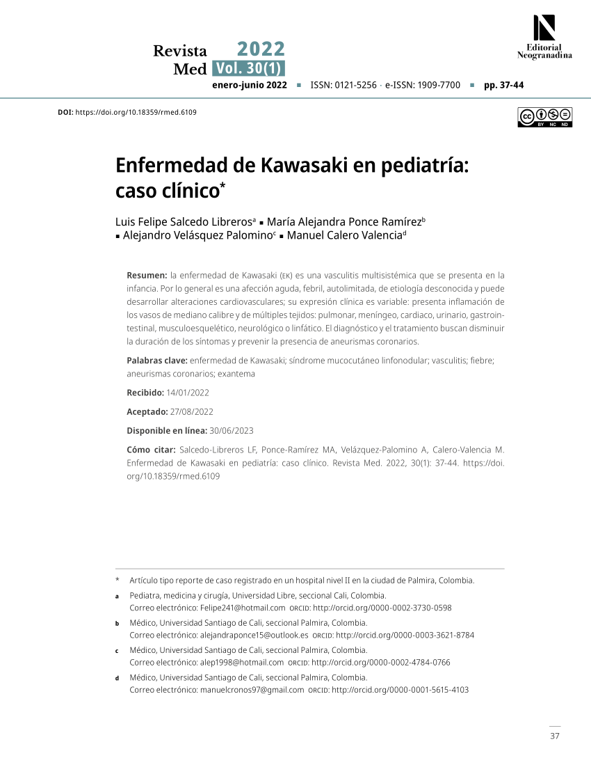 Pdf Enfermedad De Kawasaki En Pediatría Caso Clínico