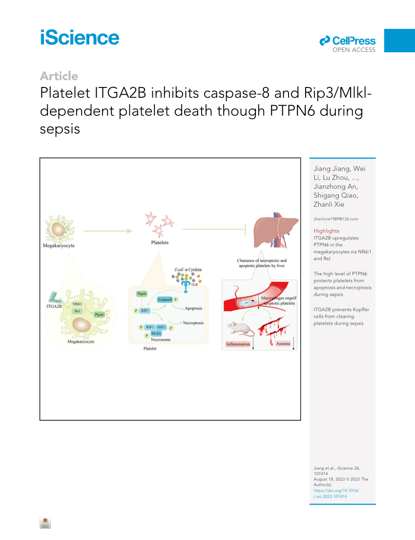 PDF) Platelet ITGA2B inhibits caspase-8 and Rip3/Mlkl-dependent 