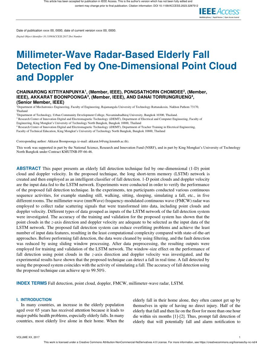 PDF) Millimeter-Wave Radar-Based Elderly Fall Detection Fed by One