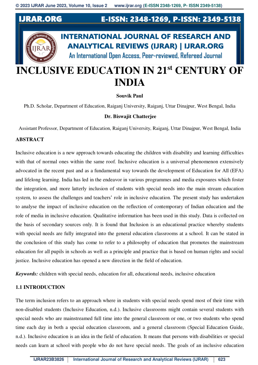 research paper on inclusive education in india