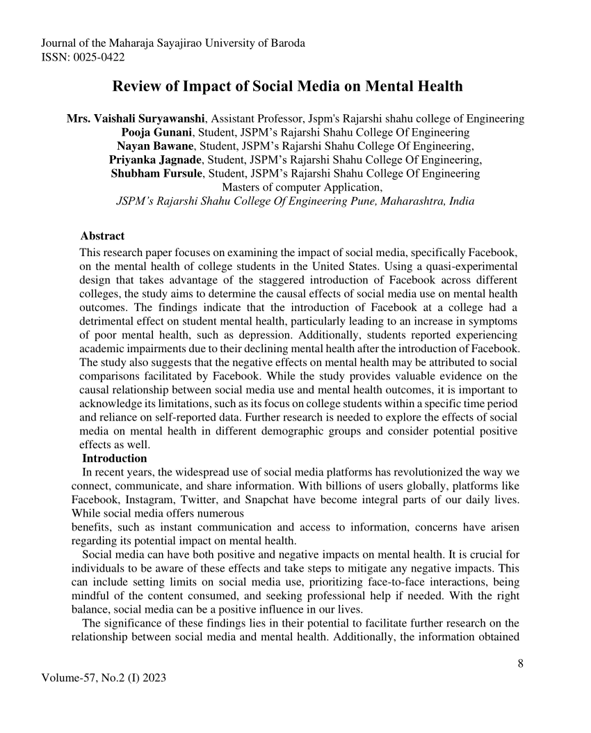 social media and mental health research paper pdf