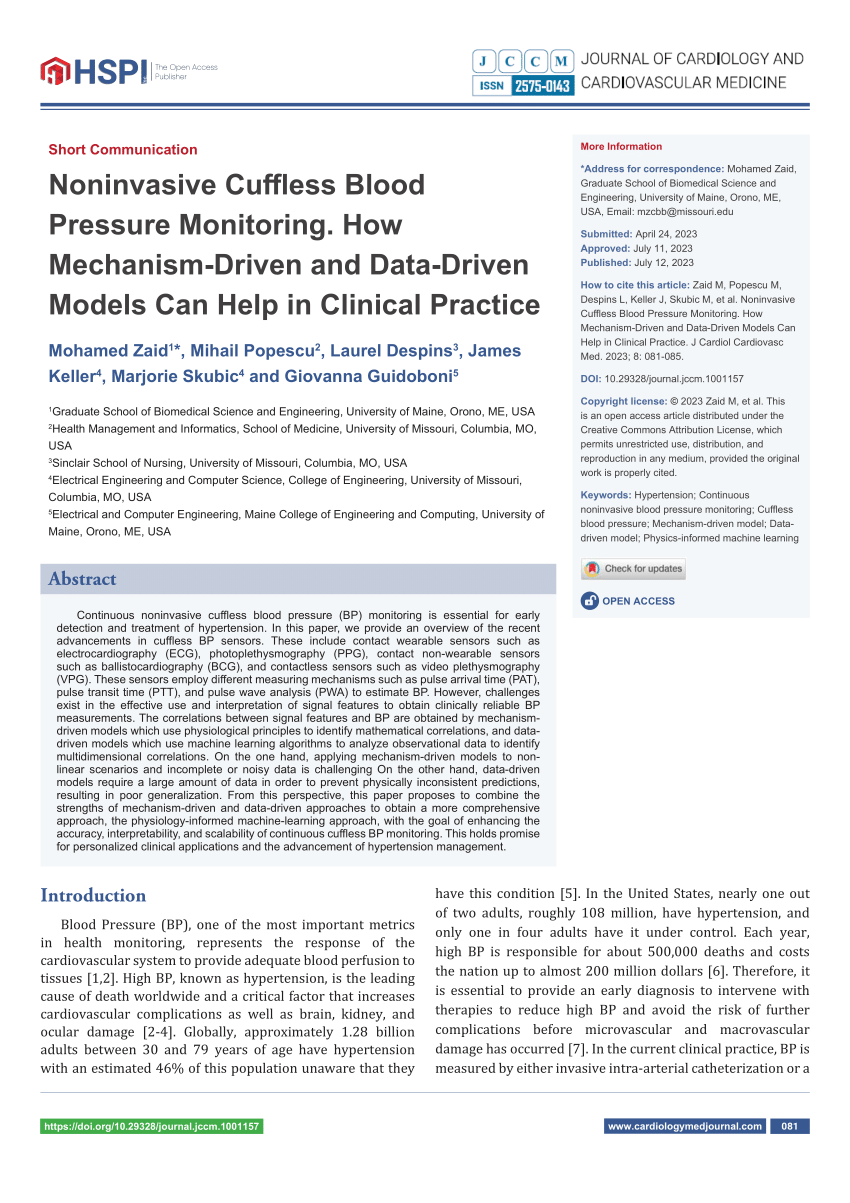 Cuffless Blood Pressure Monitors: Principles, Standards and Approval for  Medical Use