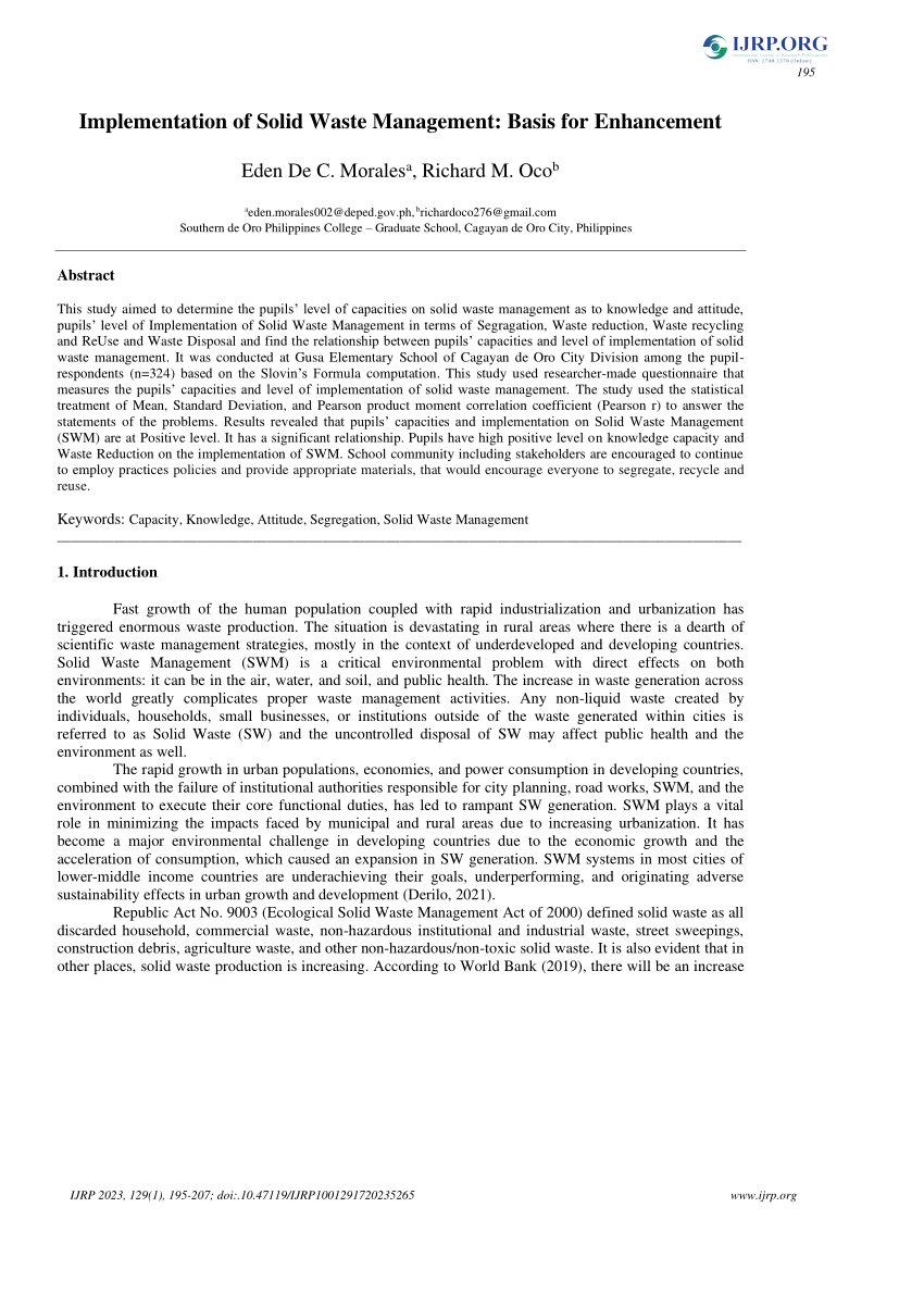 implementation of solid waste management research paper